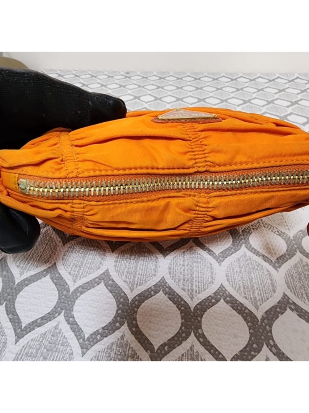 Authentic Prada Tessuto Gaufre Nylon Clutch Orange - Picture 5 of 14